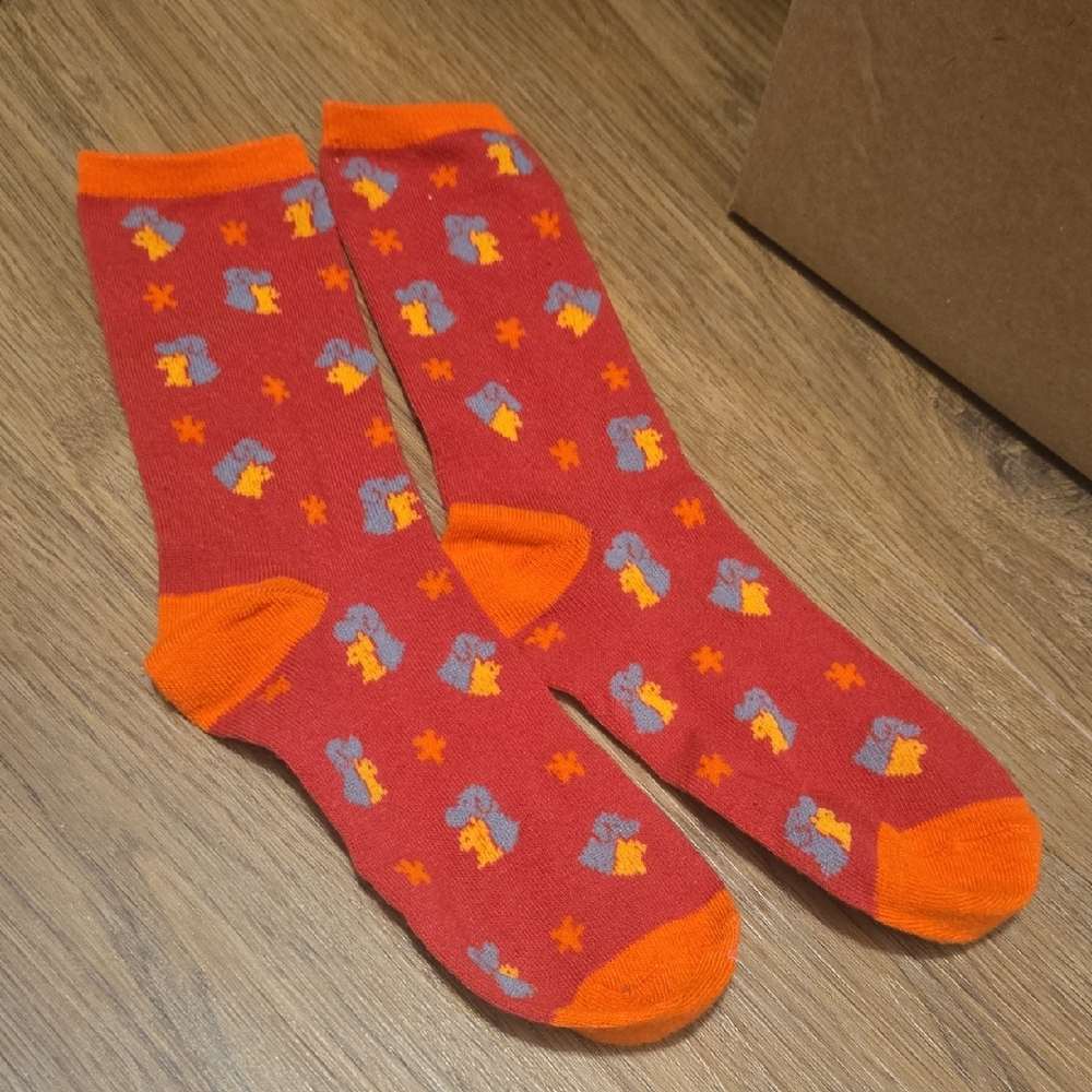 Vibrant Red and Orange Women's Patterned Socks